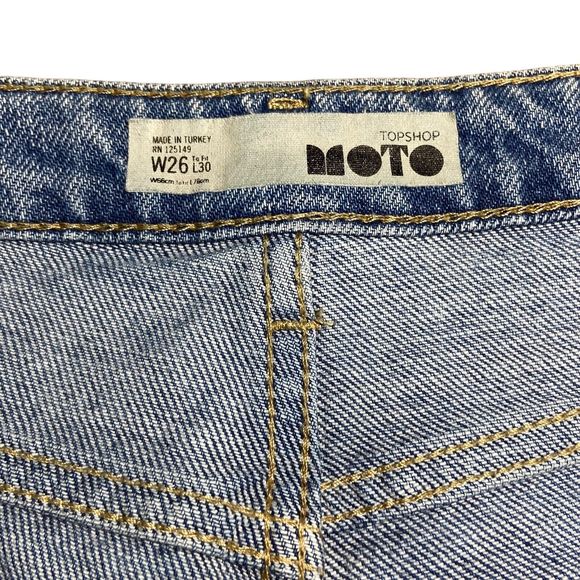 Topshop MOTO Jeans Women Size 26 Blue Frill Hem Power To The Peaceful Light Wash - Picture 7 of 8